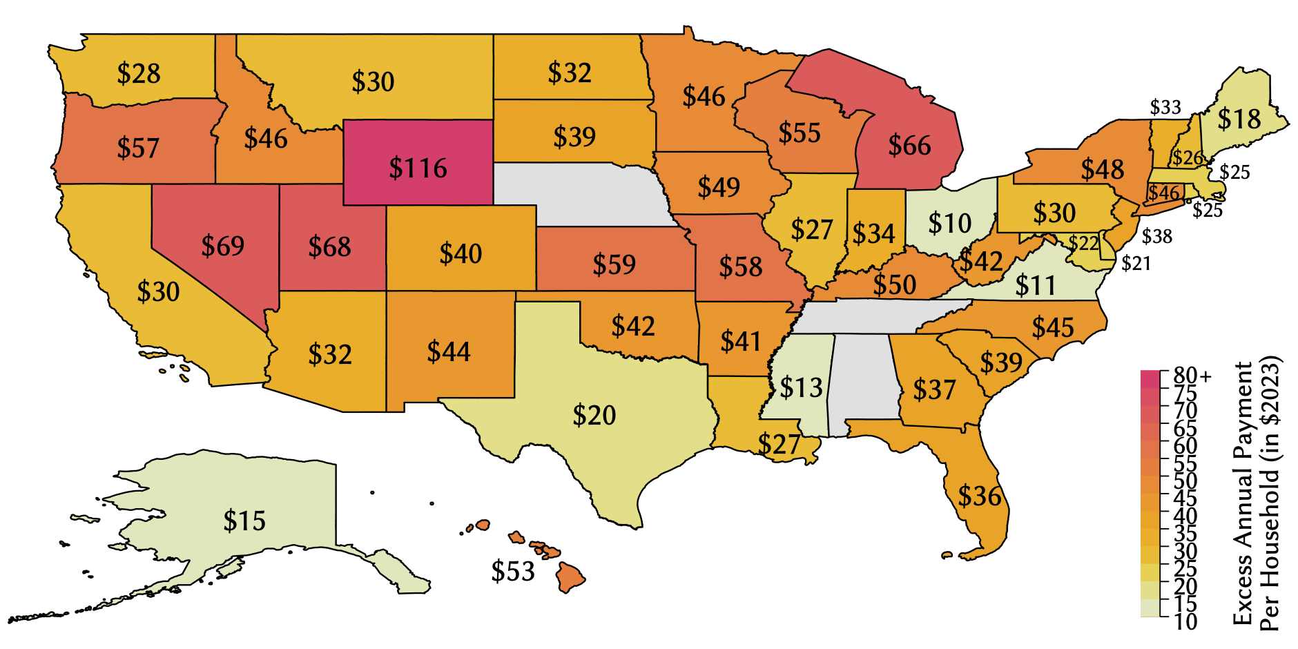 Geographic distribution of utility rate costs